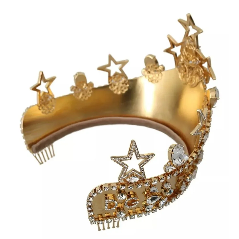 Dolce & Gabbana Gold Crystal Star STRASS Crown Logo Tiara Diadem Womens - Picture 5 of 9